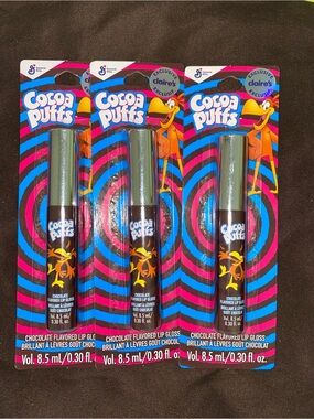 1-Set of 3 Cocoa Puffs Chocolate Flavored Lip Gloss - Brown (Claire's Exclusive)